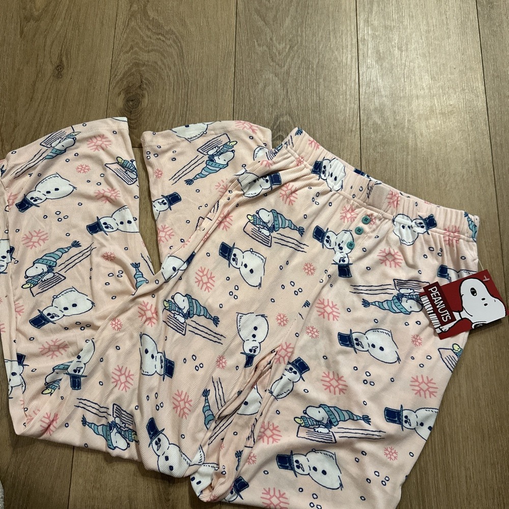 Peanuts Snoopy Women's Pajama‎ Lounge Pants Pink Snowman Winter Small NEW